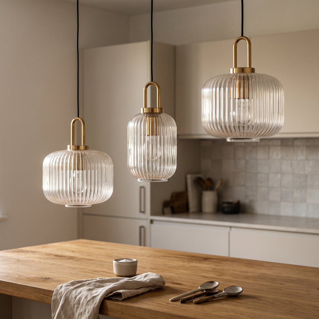 Trelleborg lanterns over a kitchen island