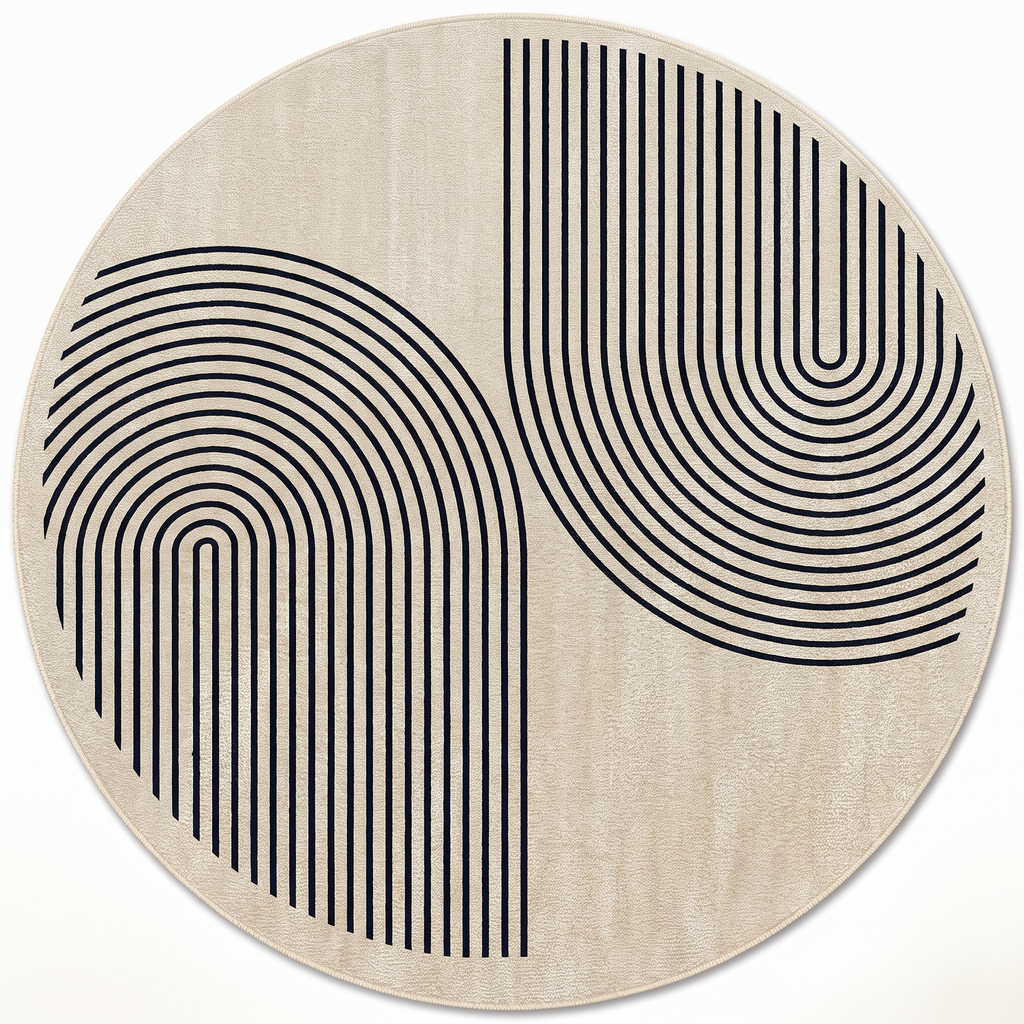 Fano round line rug, black lines