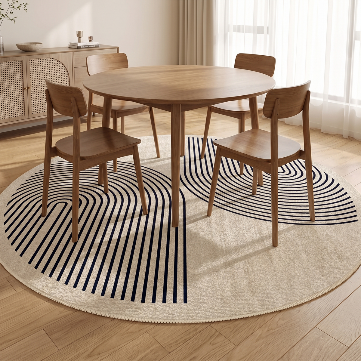 Fano rug under a round dining table