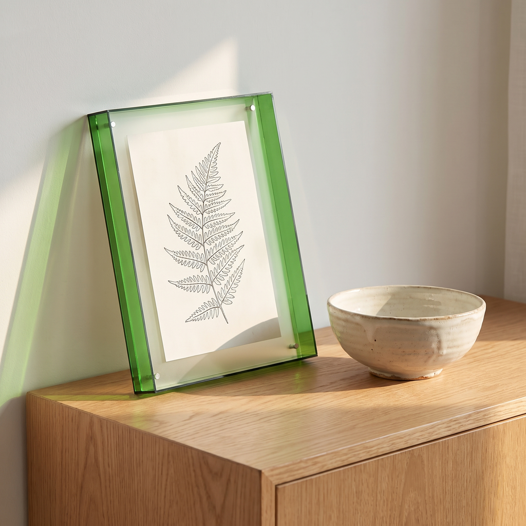 Kalundborg green frame on a sideboard