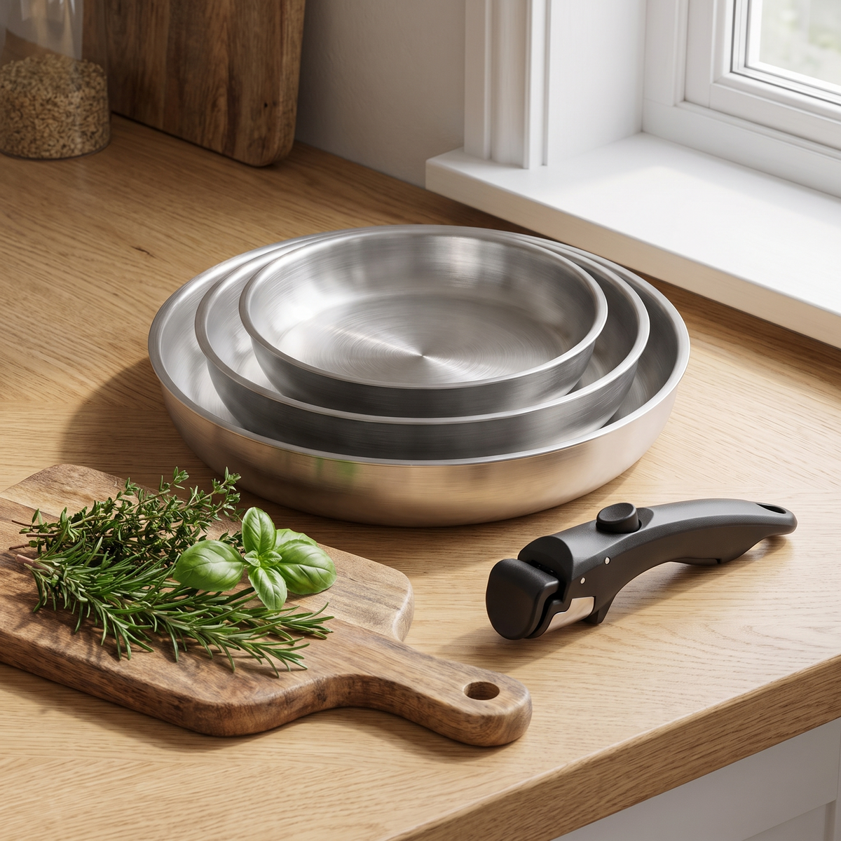 Wetzlar nested pans on a worktop