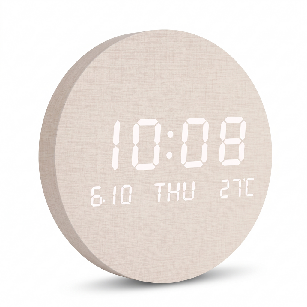 Nykoping LED wall clock, cream linen effect