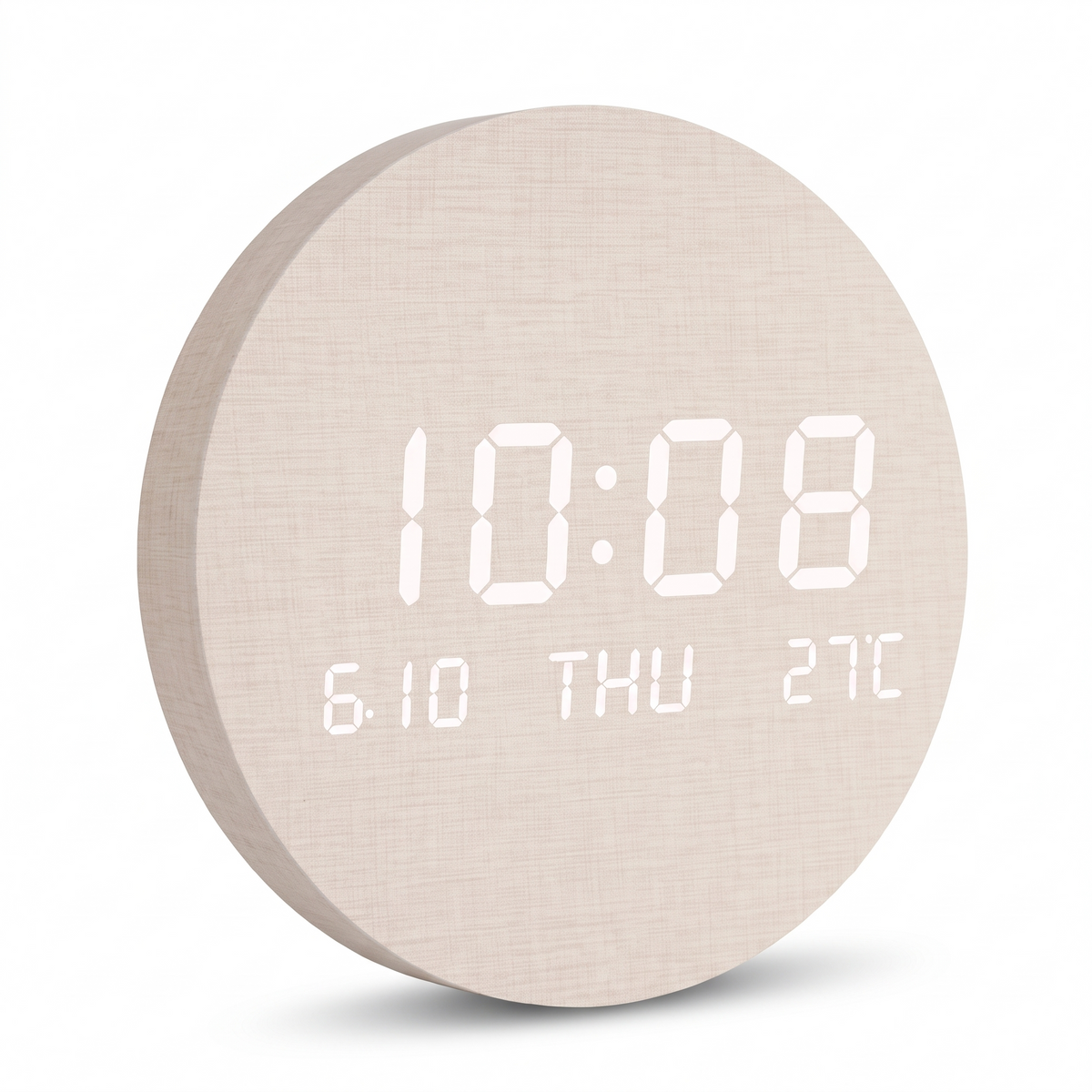 Nykoping LED wall clock, cream linen effect