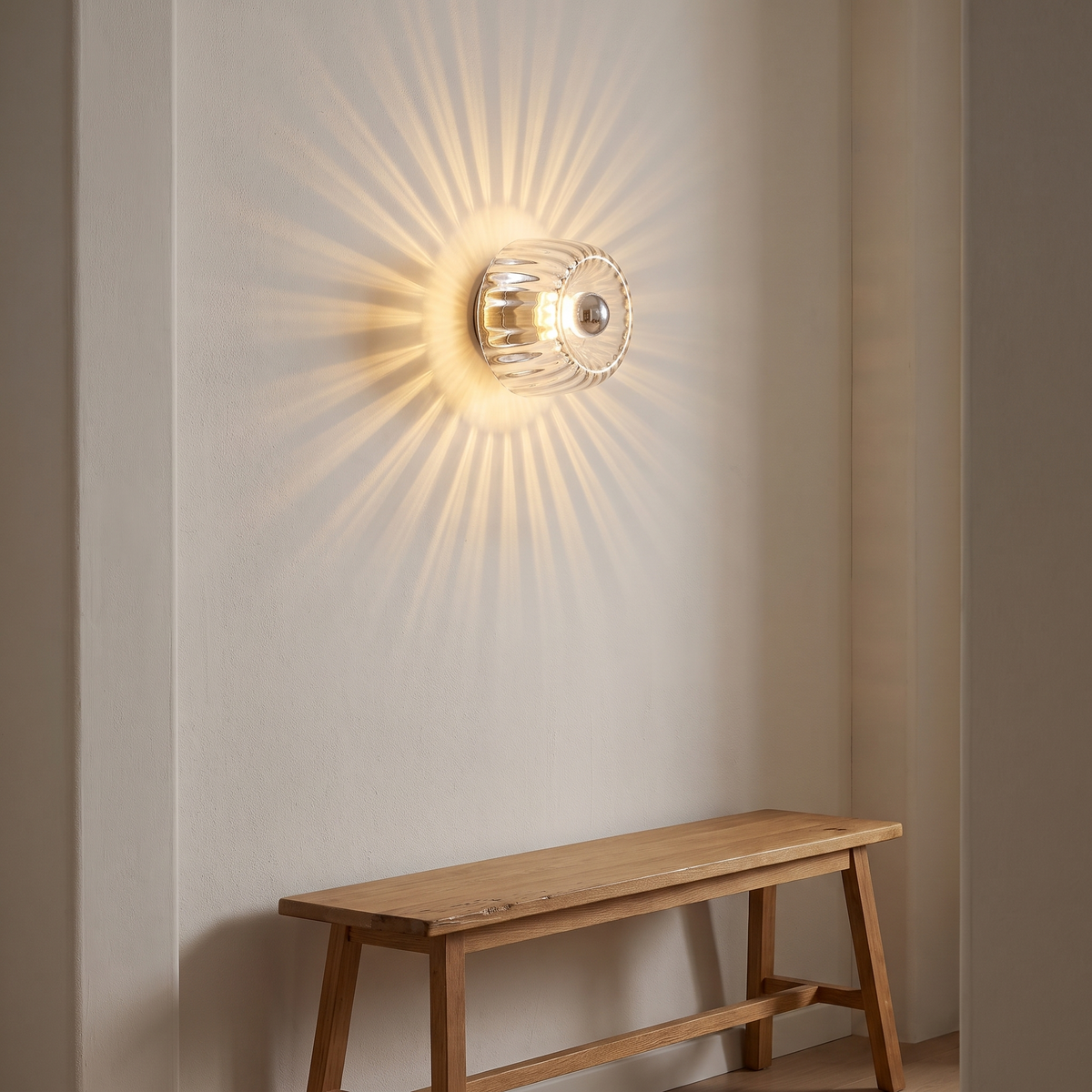 Lidkoping wall light glowing in a hallway
