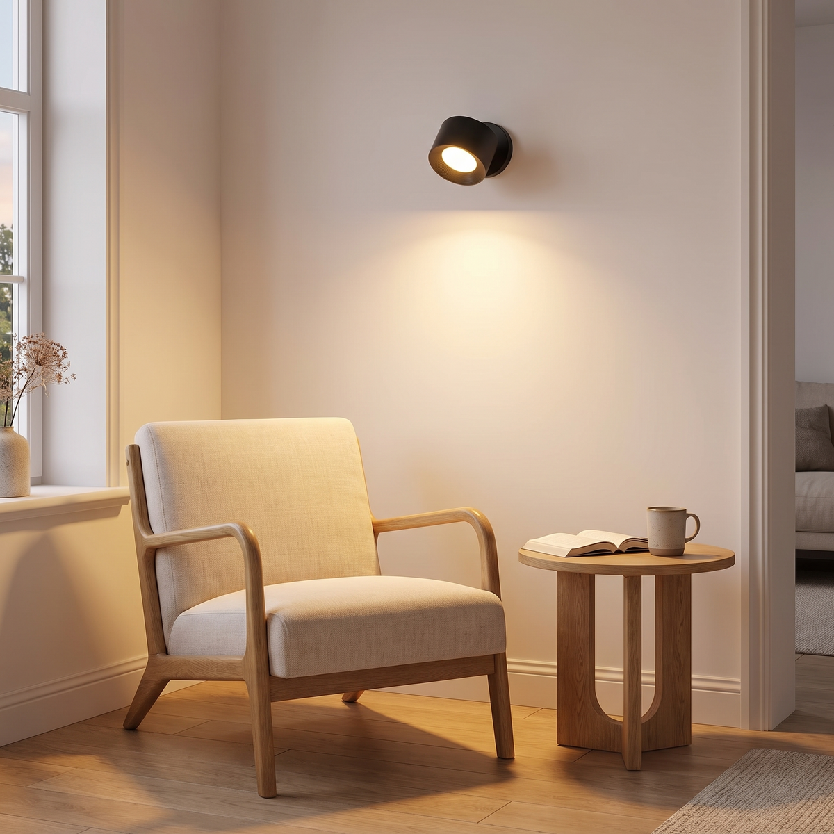 Hedemora black spotlight above a reading chair
