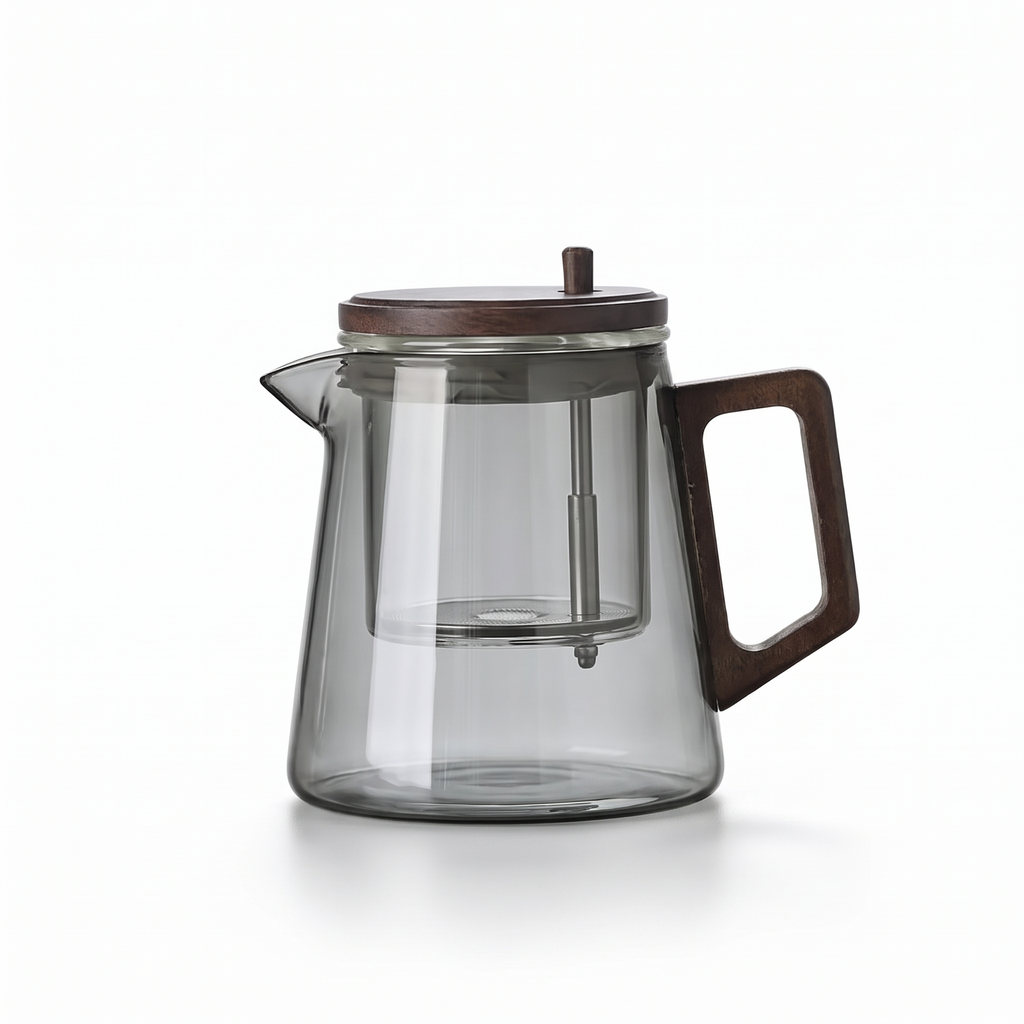 Eutin glass teapot with wooden handle, smoke grey