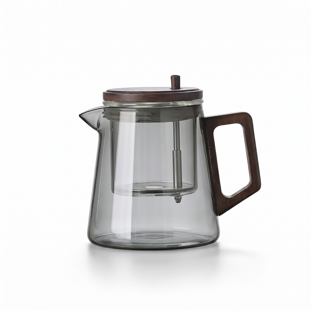 Eutin glass teapot with wooden handle, smoke grey