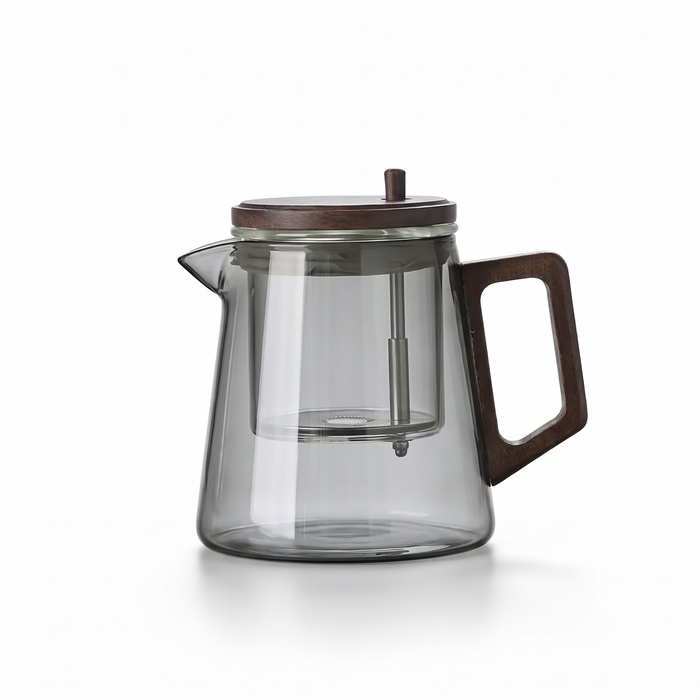 Eutin glass teapot with wooden handle, smoke grey
