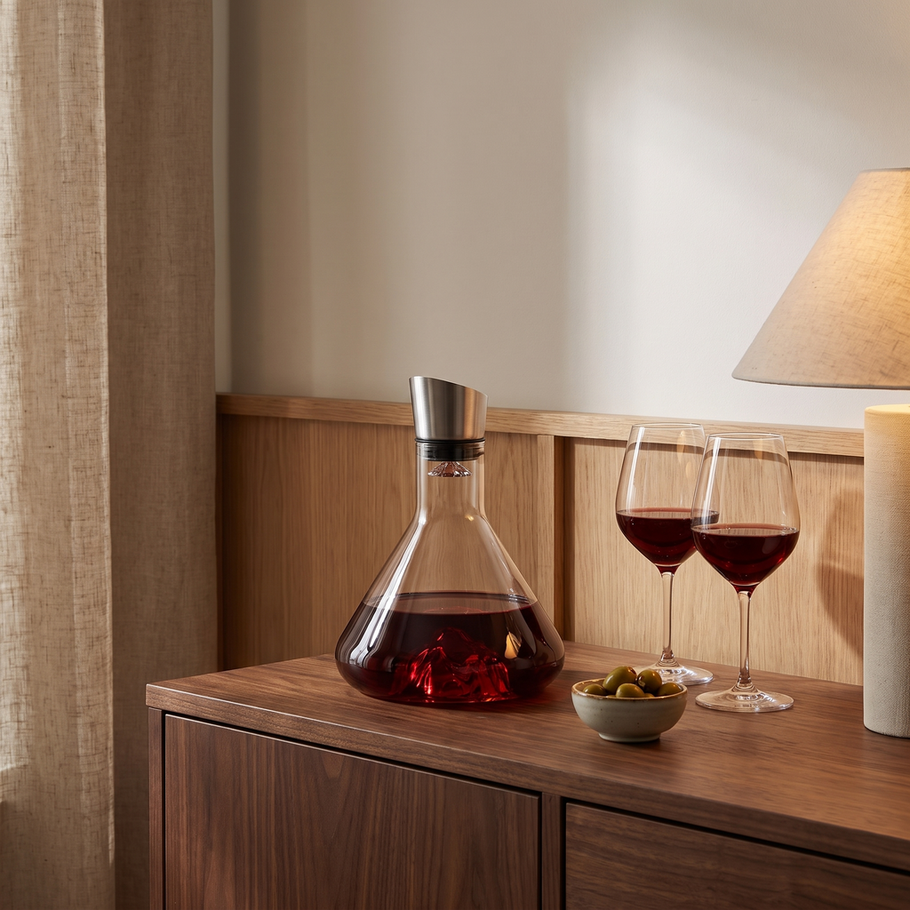 Alingsas decanter with red wine on a sideboard
