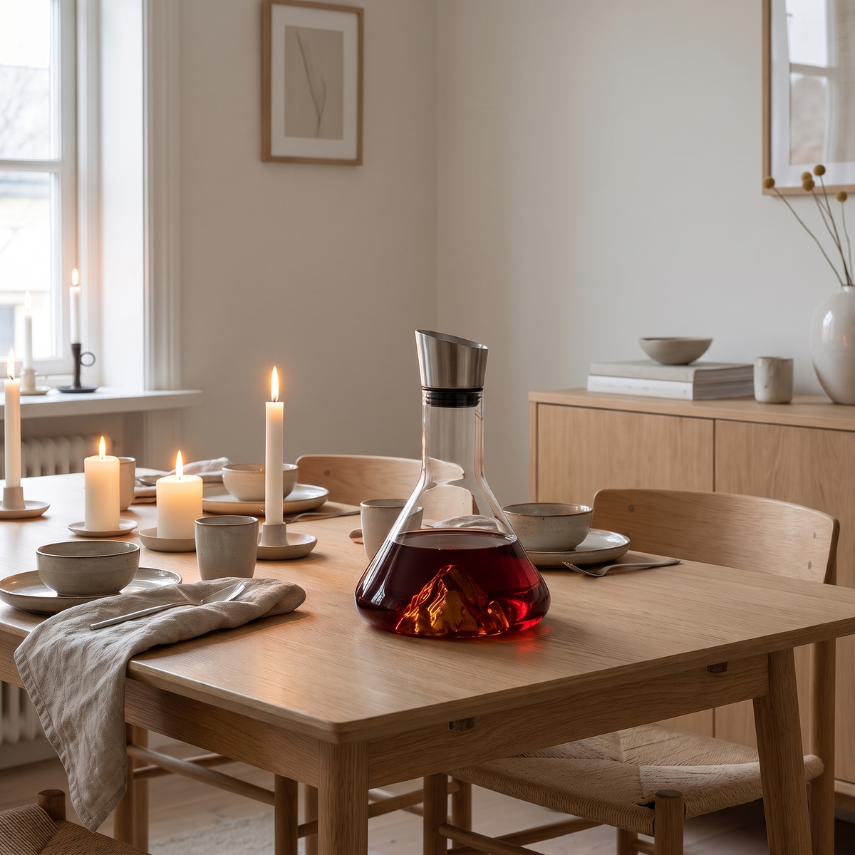 Alingsas gold mountain decanter on a dining table