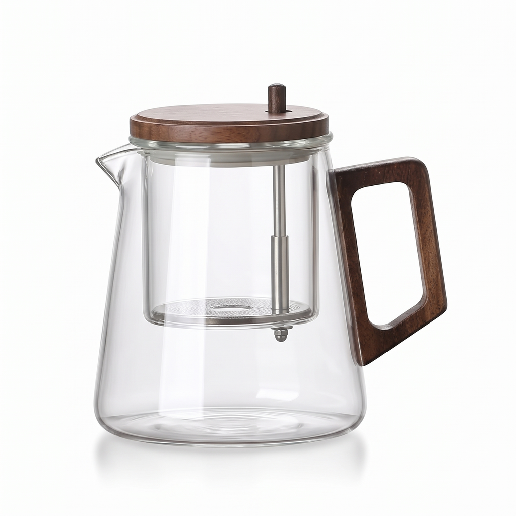 Eutin glass teapot with wooden handle, clear