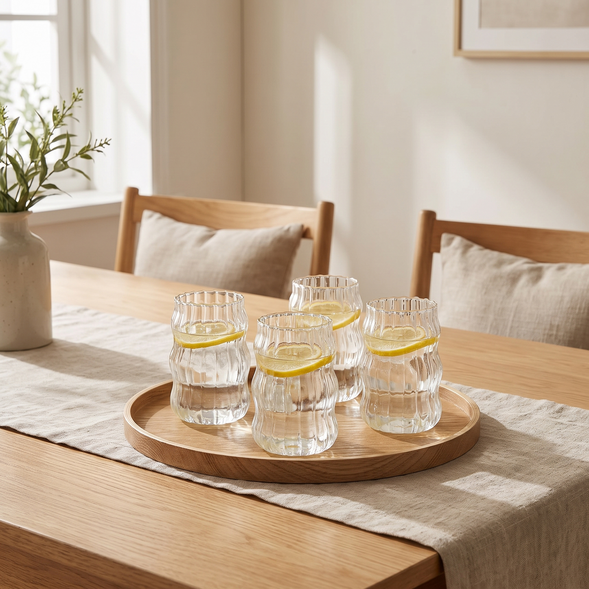 Ahus tumblers with water and lemon on a tray
