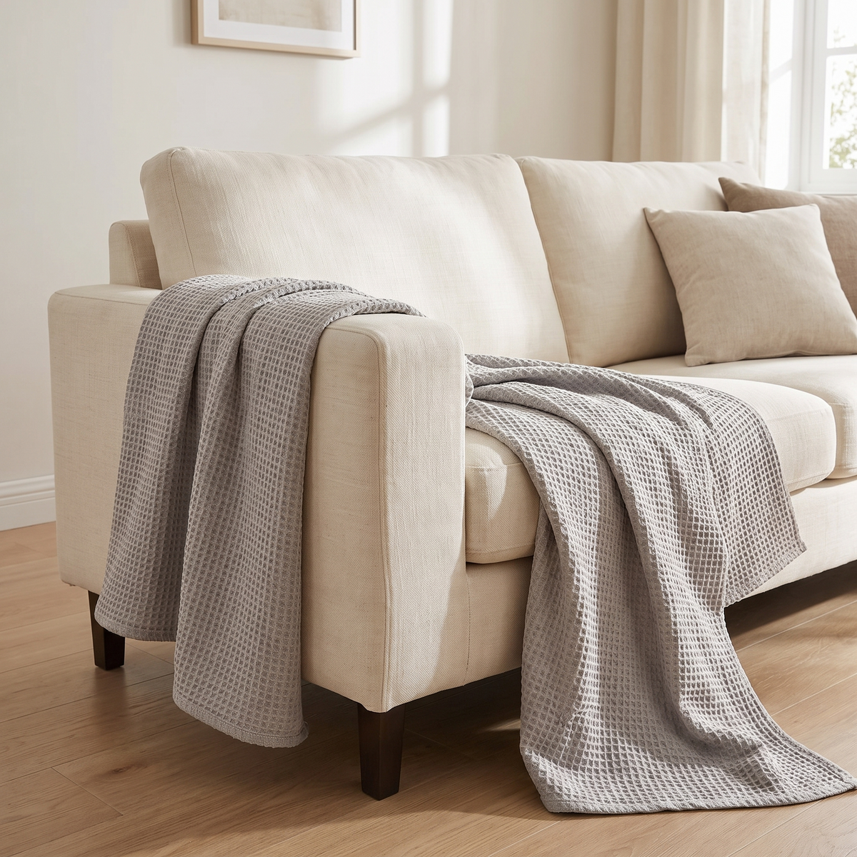 Ostersund light grey throw on a sofa
