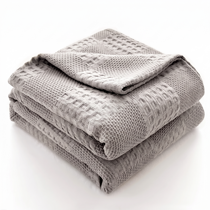 Ostersund cotton waffle throw, light grey