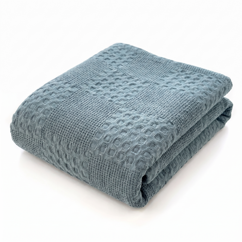 Ostersund cotton waffle throw, lake blue
