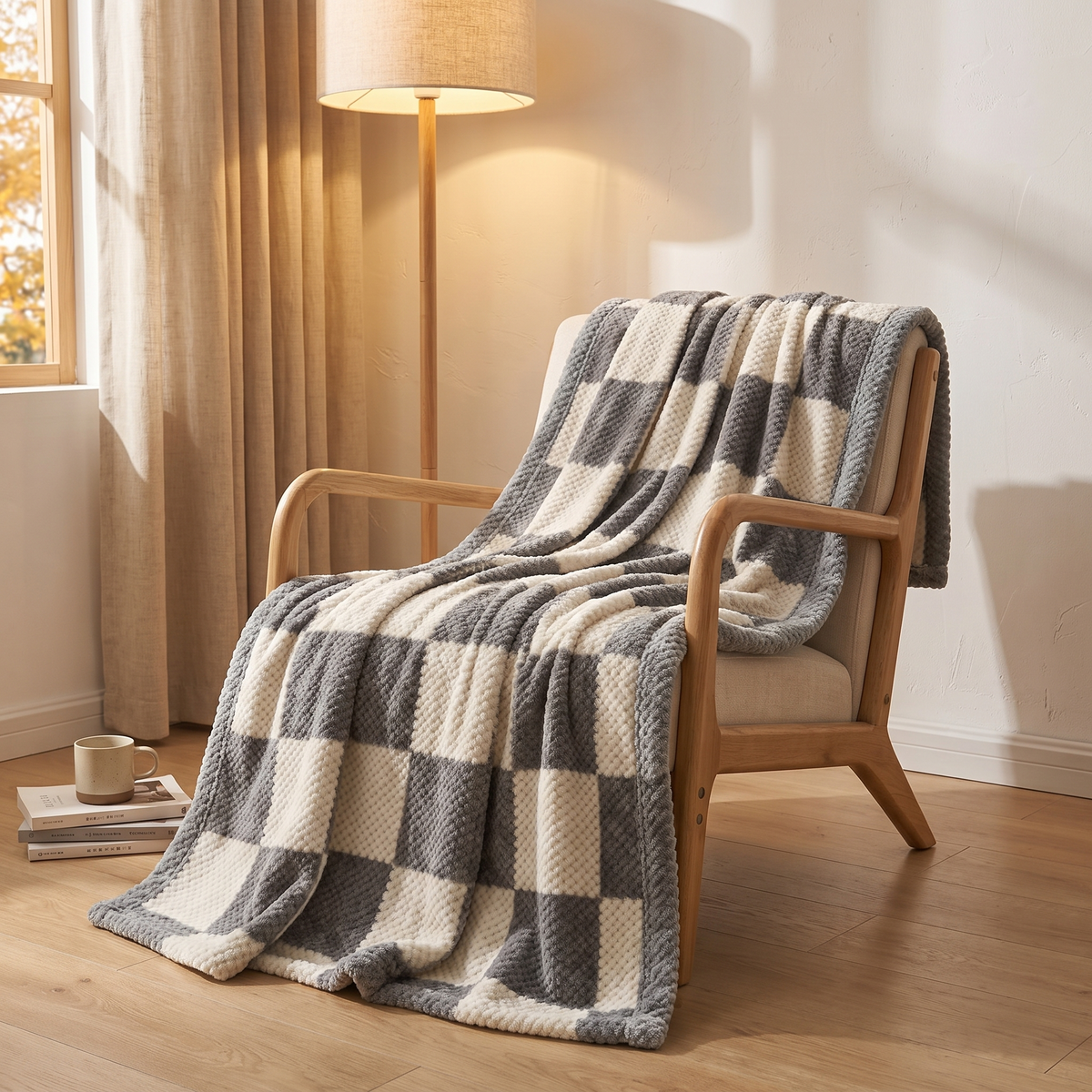 Lulea grey check throw on an armchair