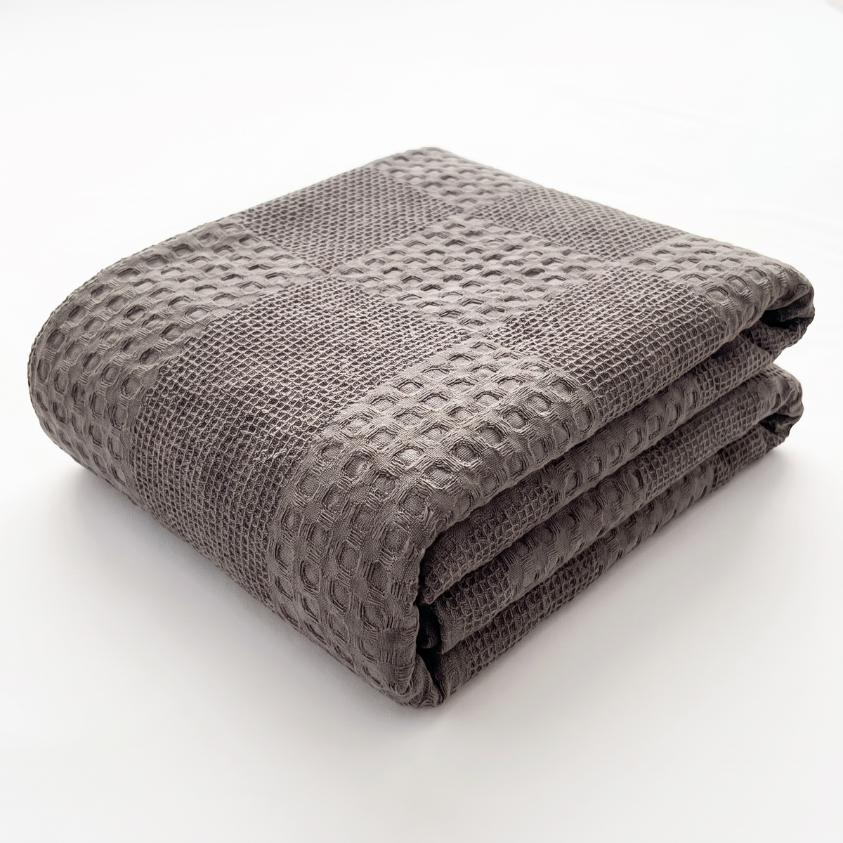 Ostersund cotton waffle throw, dark grey