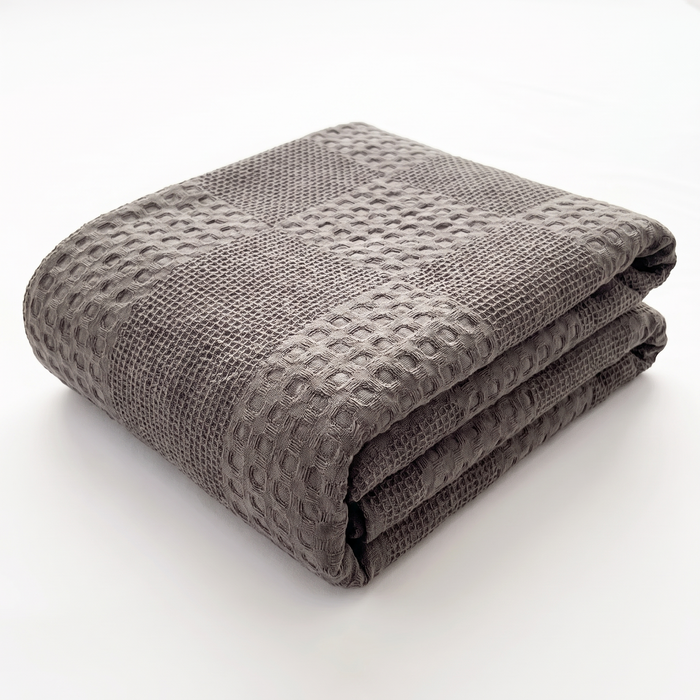 Ostersund cotton waffle throw, dark grey