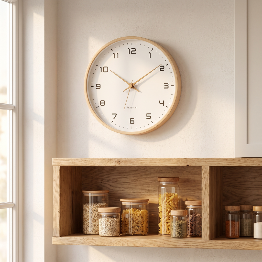 Gutersloh light wood clock in a kitchen