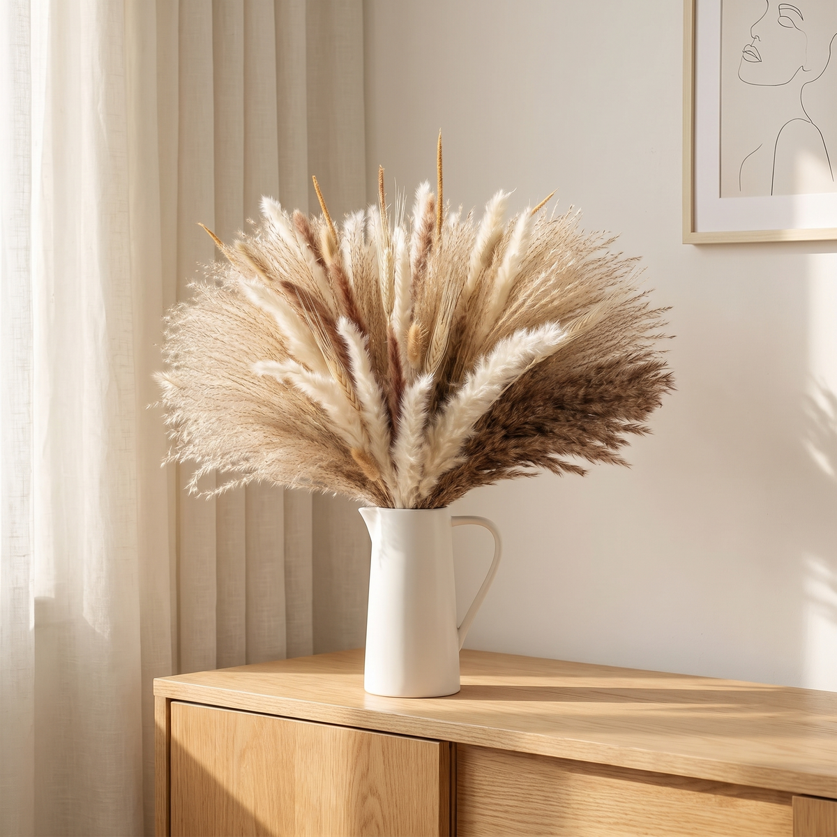 Juist natural bouquet in a jug on a sideboard