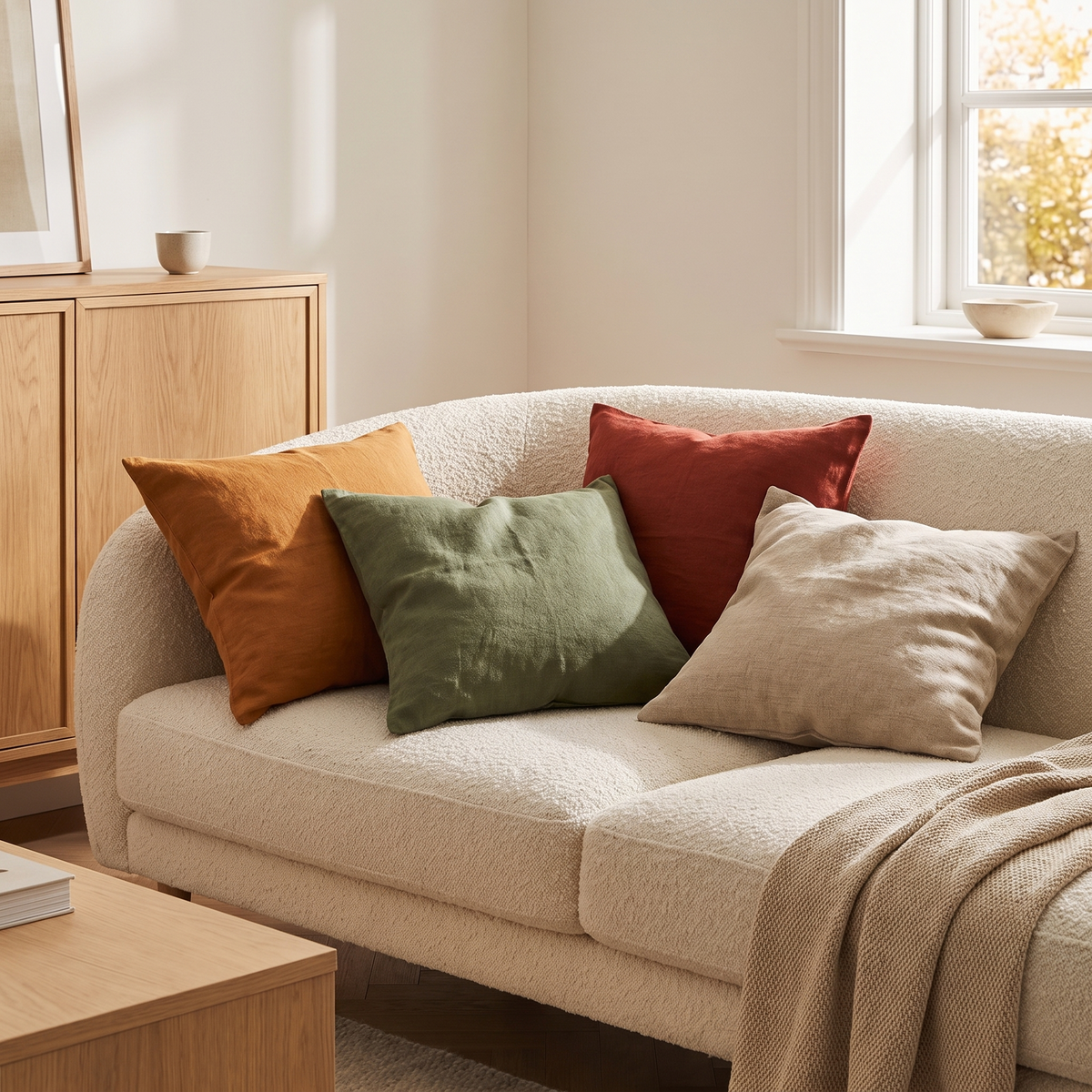 Ljungby linen cushions on a sofa