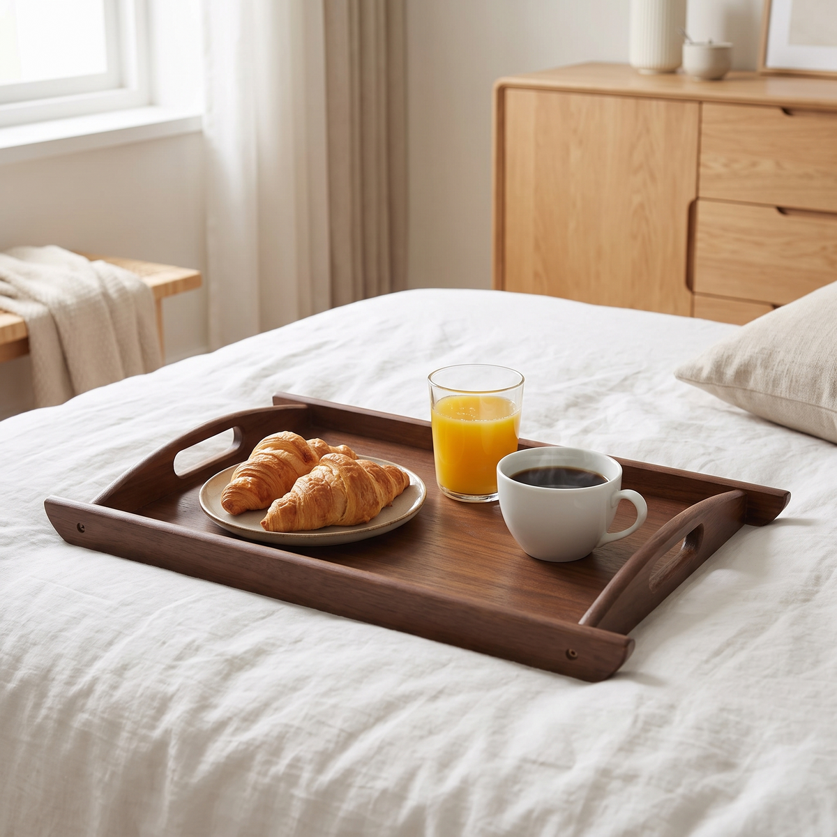 Tonder tray with breakfast on a bed