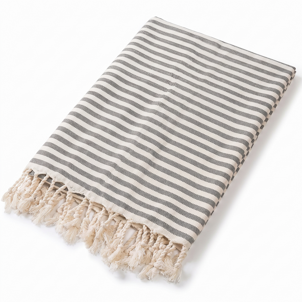 Varnamo striped cotton towel, black