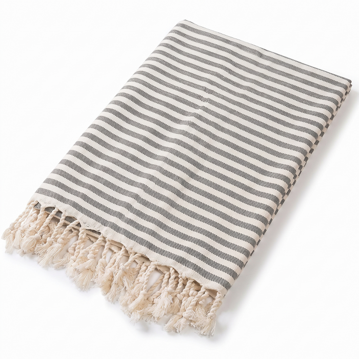 Varnamo striped cotton towel, black