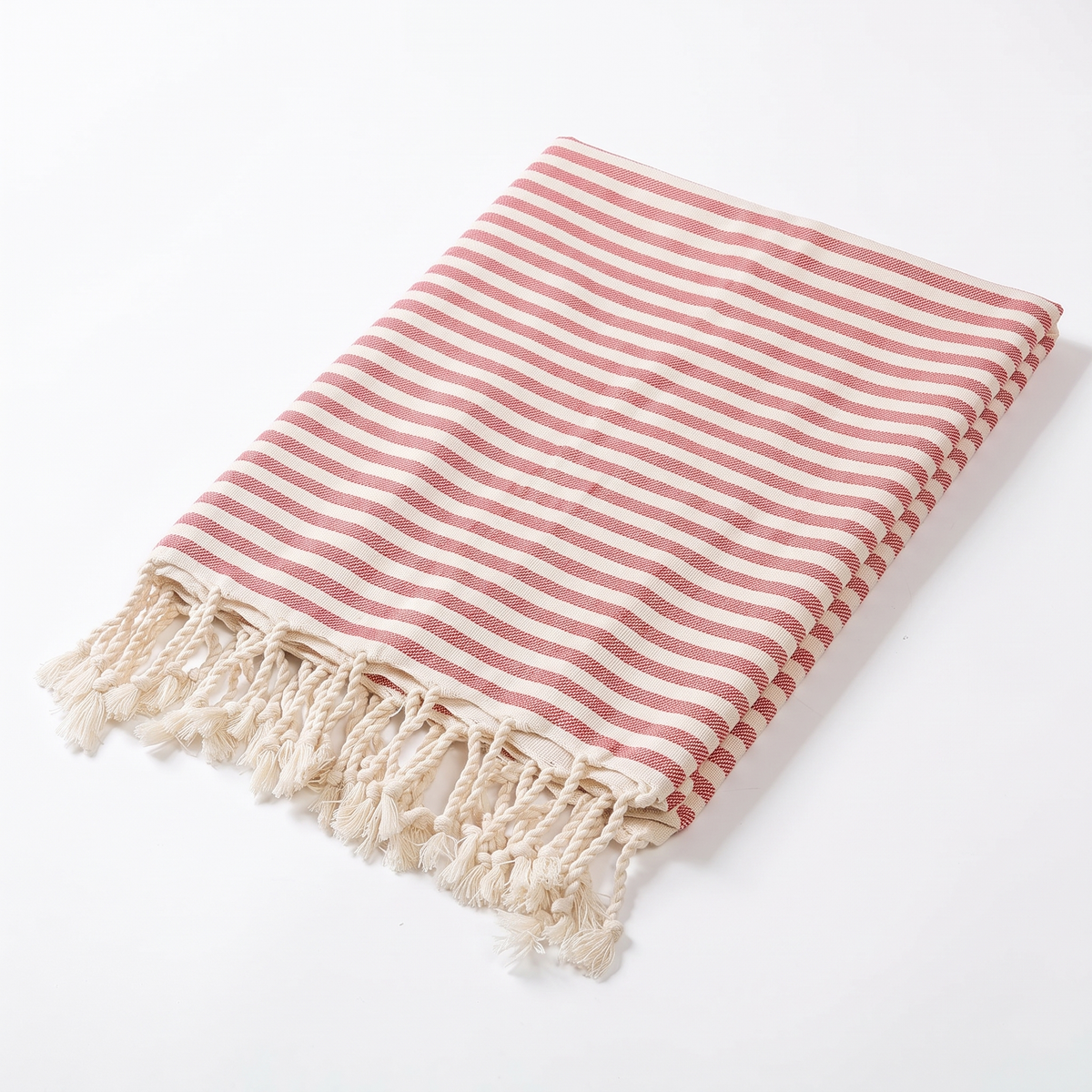 Varnamo striped cotton towel, red