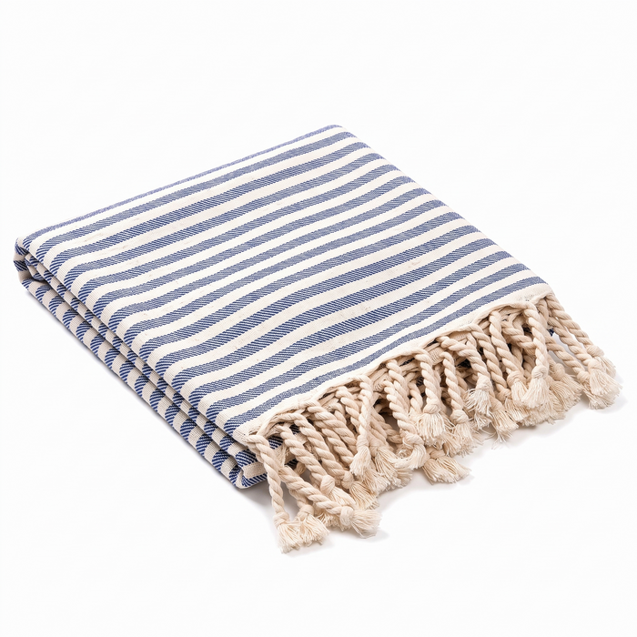 Varnamo striped cotton towel, navy