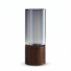 Nybro smoke glass cylinder vase on wooden base