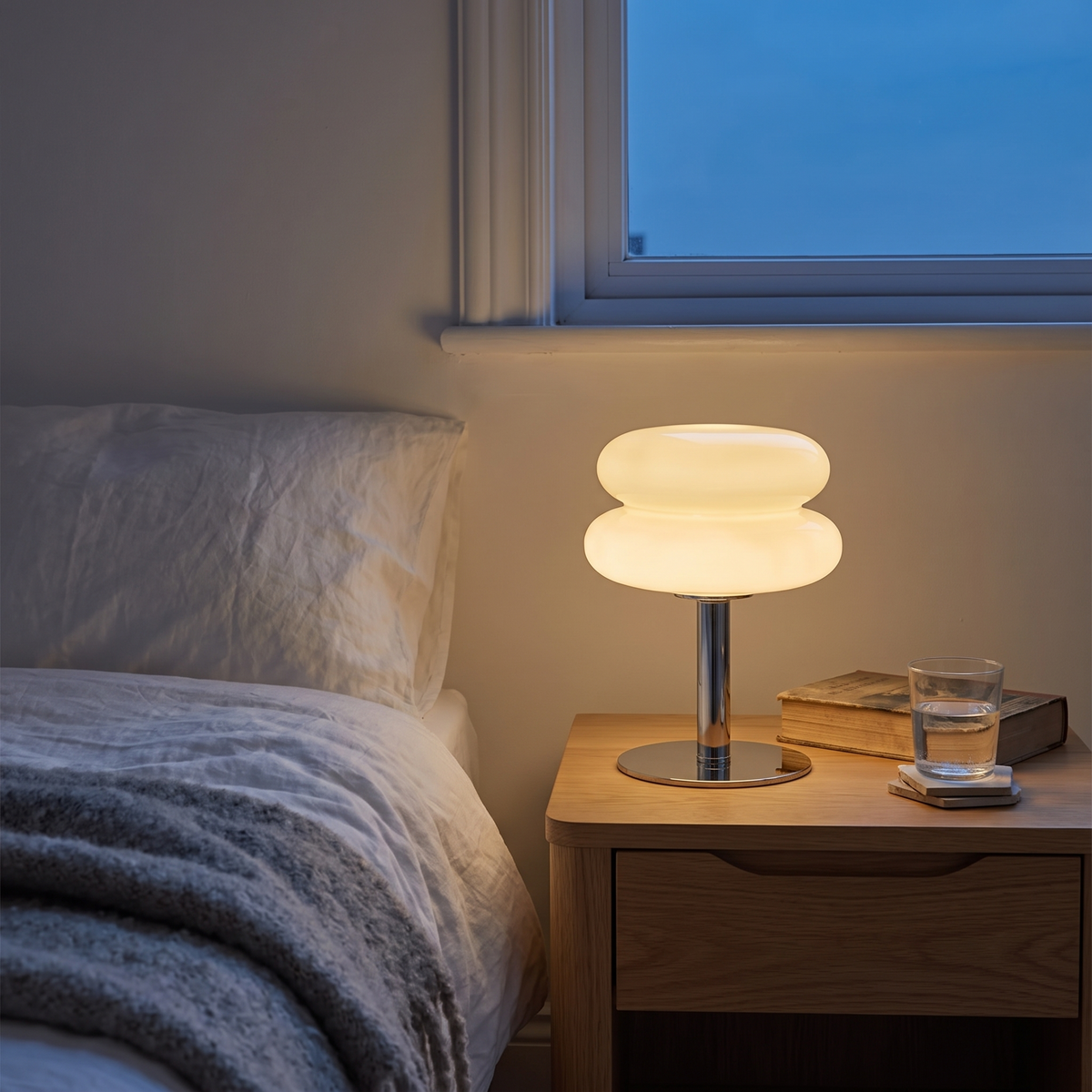 Detmold glass mushroom lamp in a living room