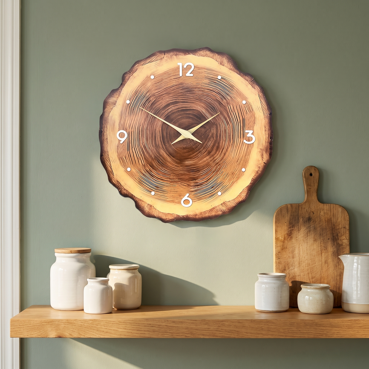 Borken tree ring wall clock detail