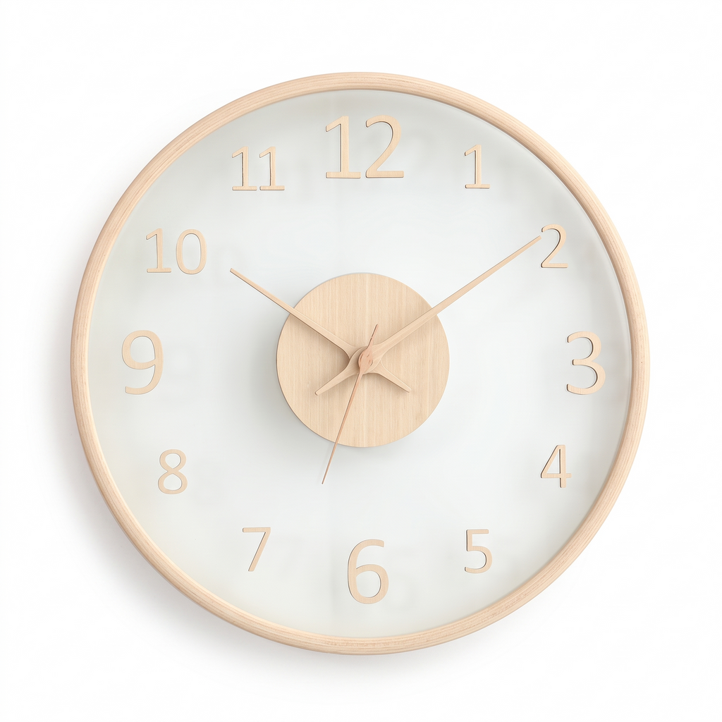 Soest glass face wall clock in light wood