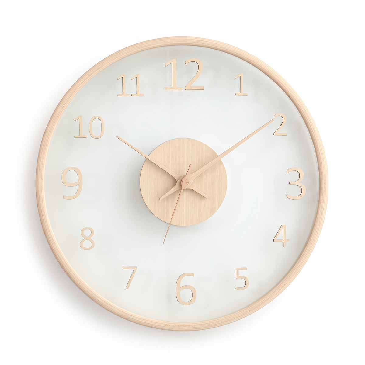 Soest glass face wall clock in light wood