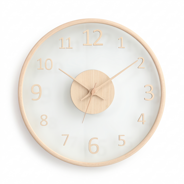 Soest glass face wall clock in light wood