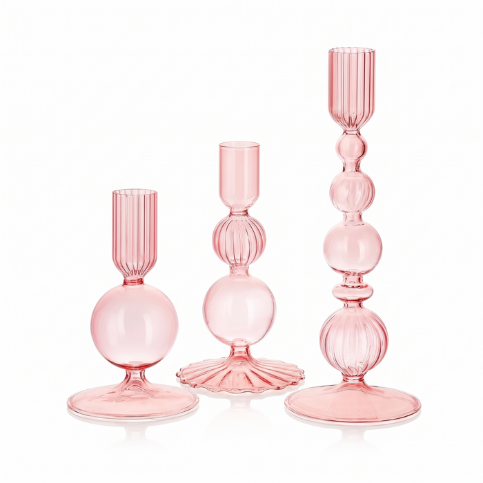 Plon glass candlesticks in pink