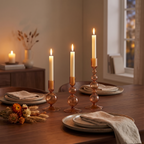Plon glass candlesticks on a dining table