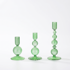 Plon glass candlesticks in sage green