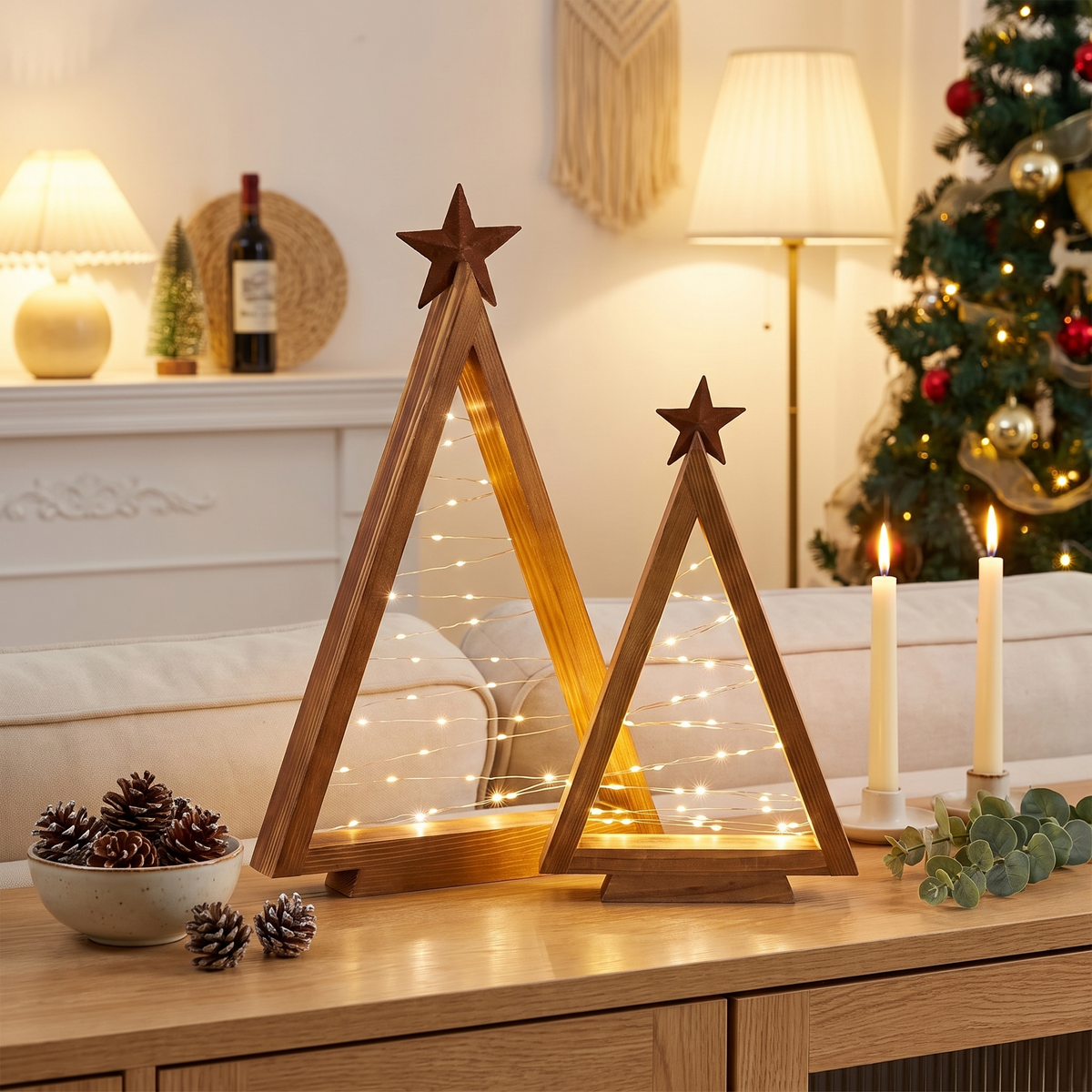 Ratzeburg wooden Christmas trees on a sideboard