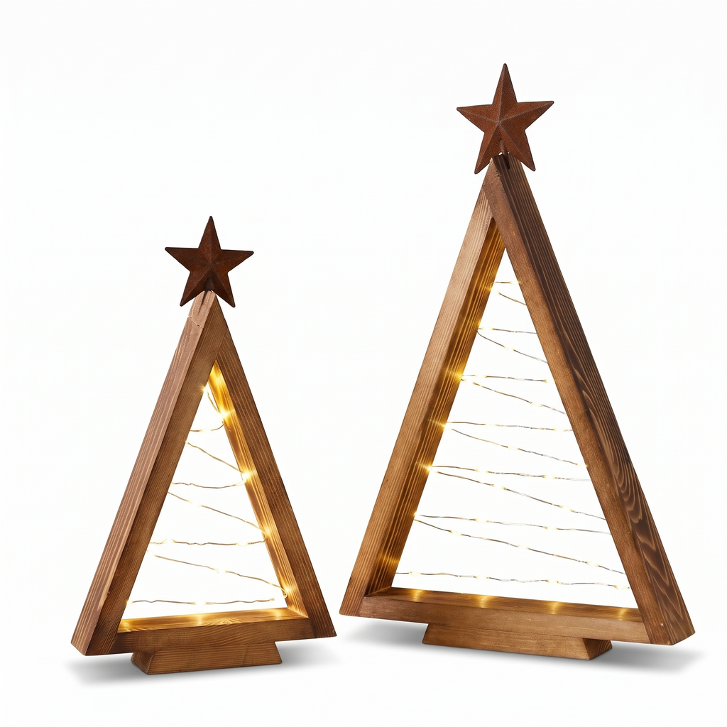Ratzeburg wooden Christmas trees with lights, set of two