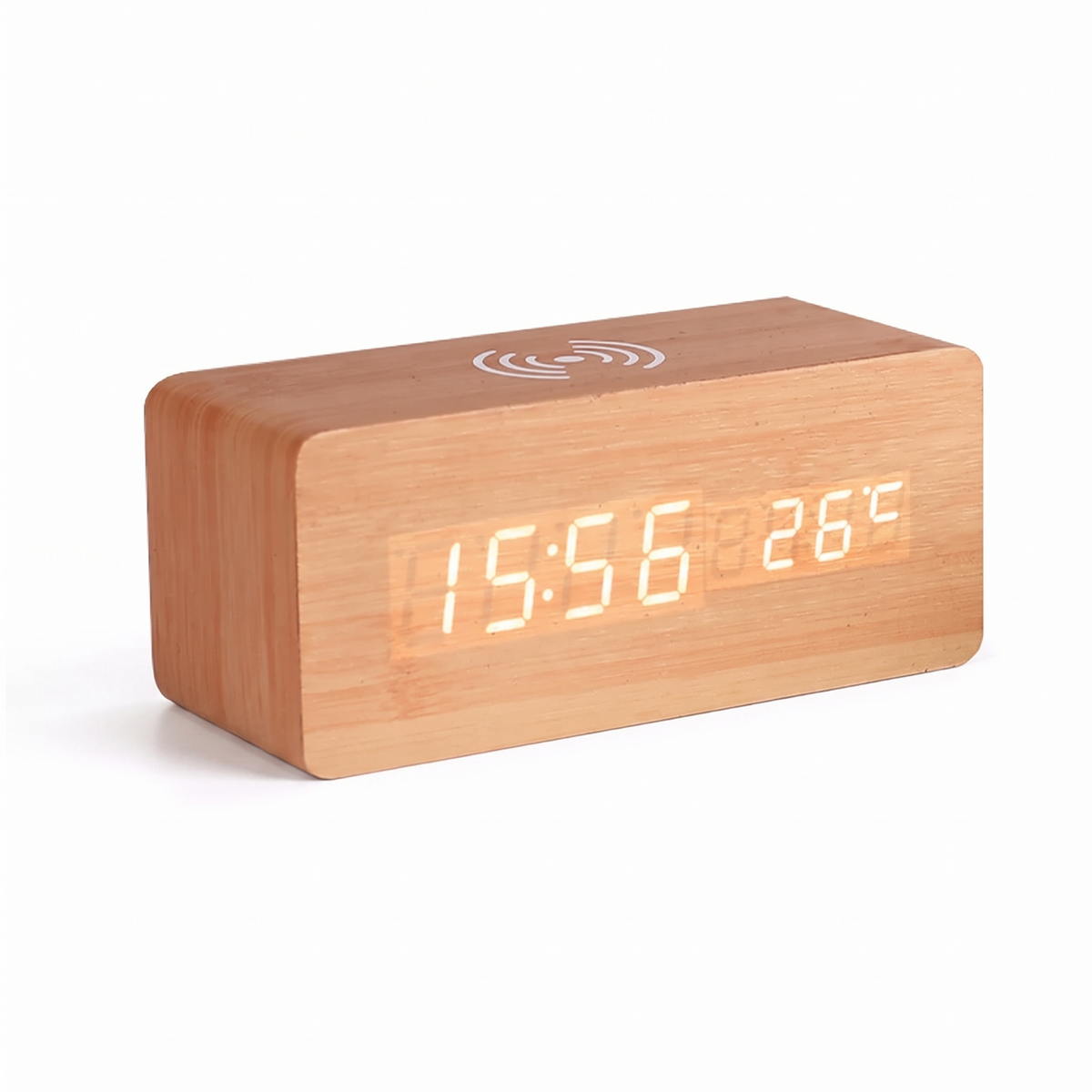 Verden wireless charging clock in light wood