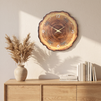 Borken tree ring wall clock above a sideboard