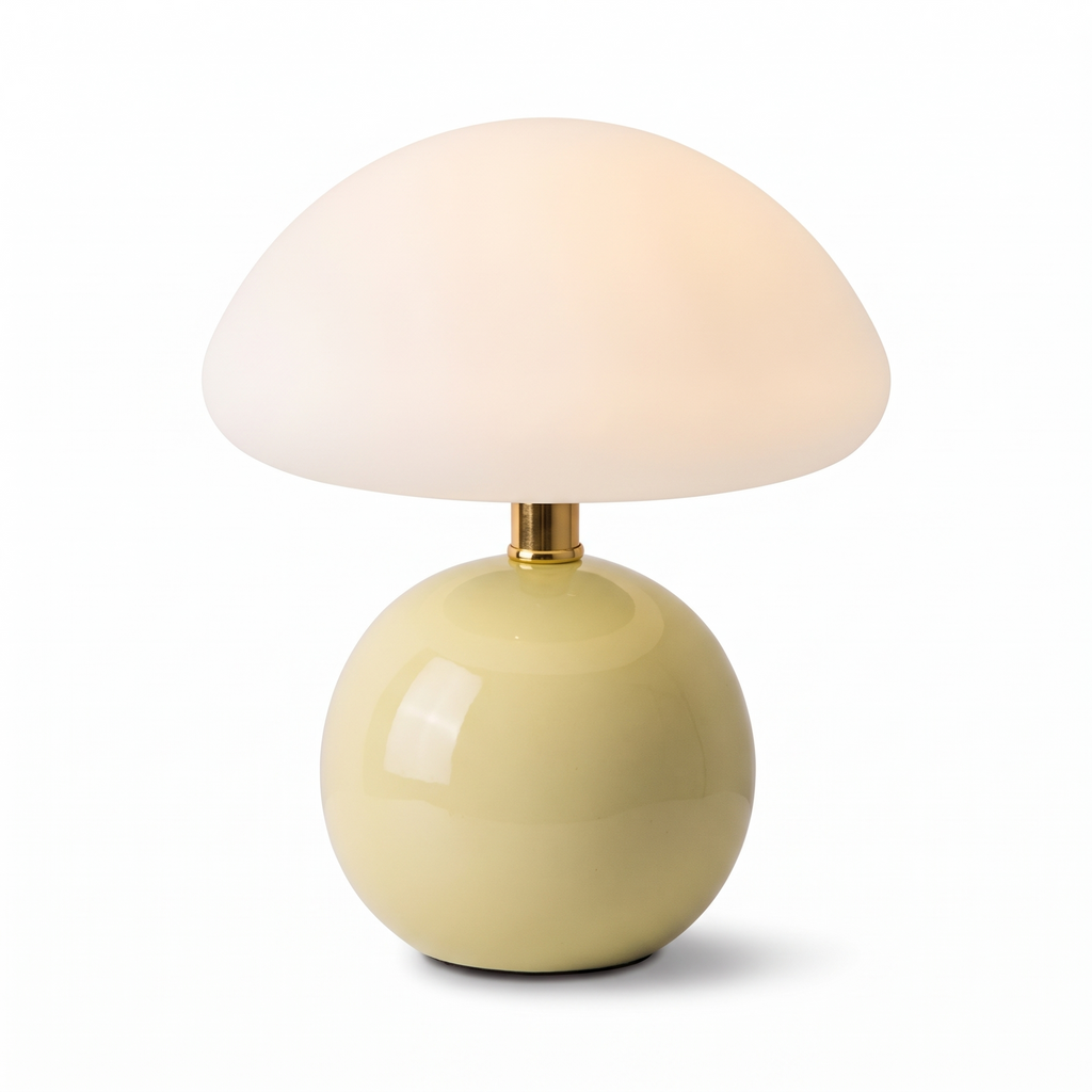 Faaborg ceramic mushroom table lamp in butter with opal glass shade