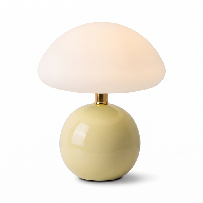 Faaborg ceramic mushroom table lamp in butter with opal glass shade
