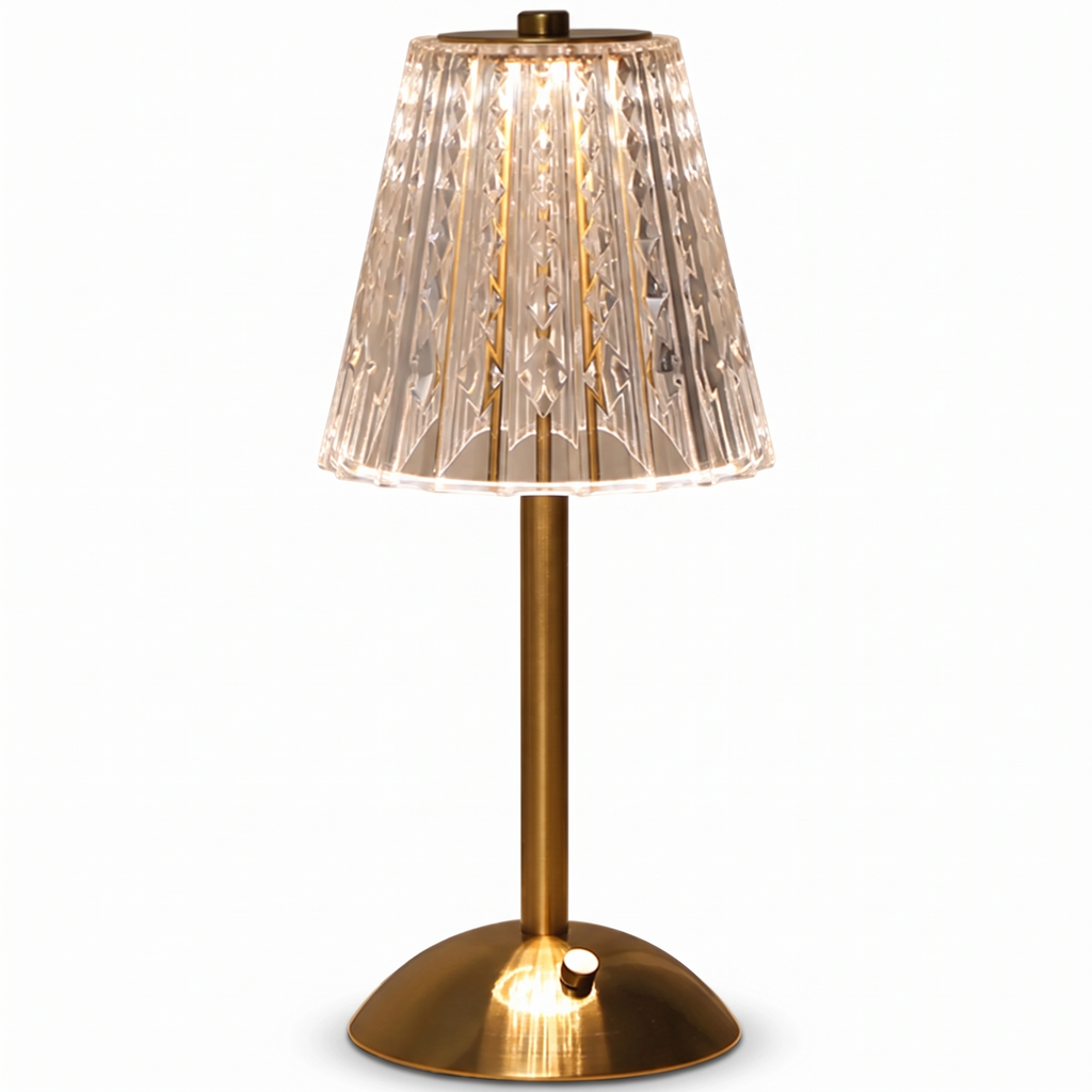 Kragero cordless crystal table lamp in gold