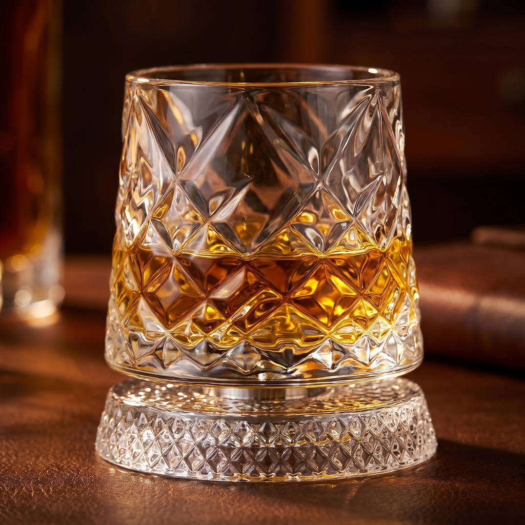Close up of the diamond cut glass on its base
