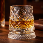 Close up of the diamond cut glass on its base