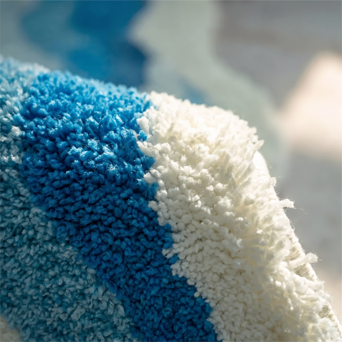 Close up of the tufted blue wave pile