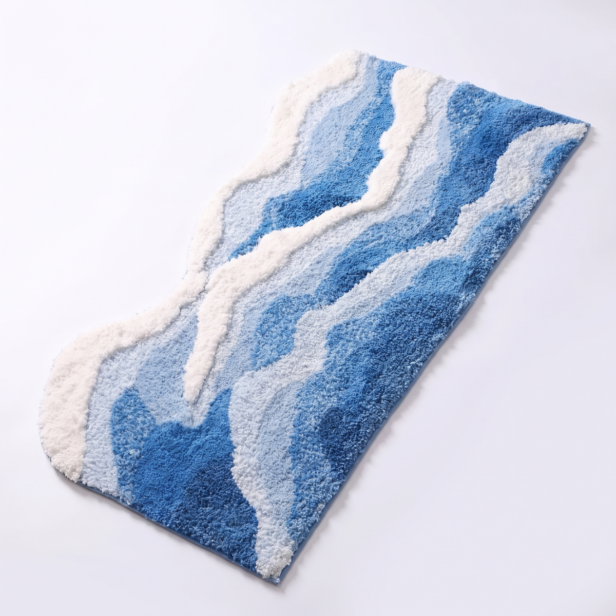 Lemvig wave tufted bath mat in blue and white